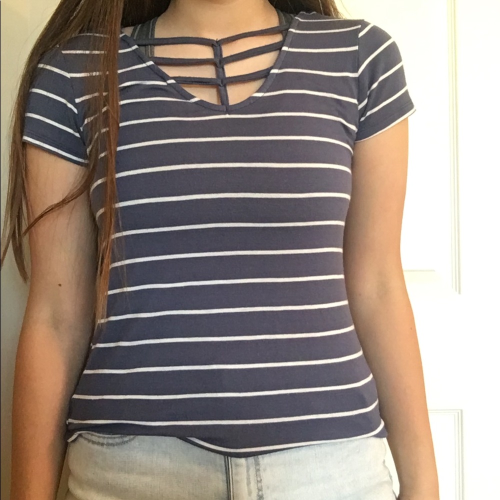 Blue and white striped t shirt